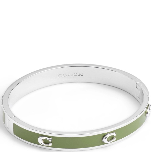 Coach C green signature c enamel silver bangle bracelet - Picture 1 of 3